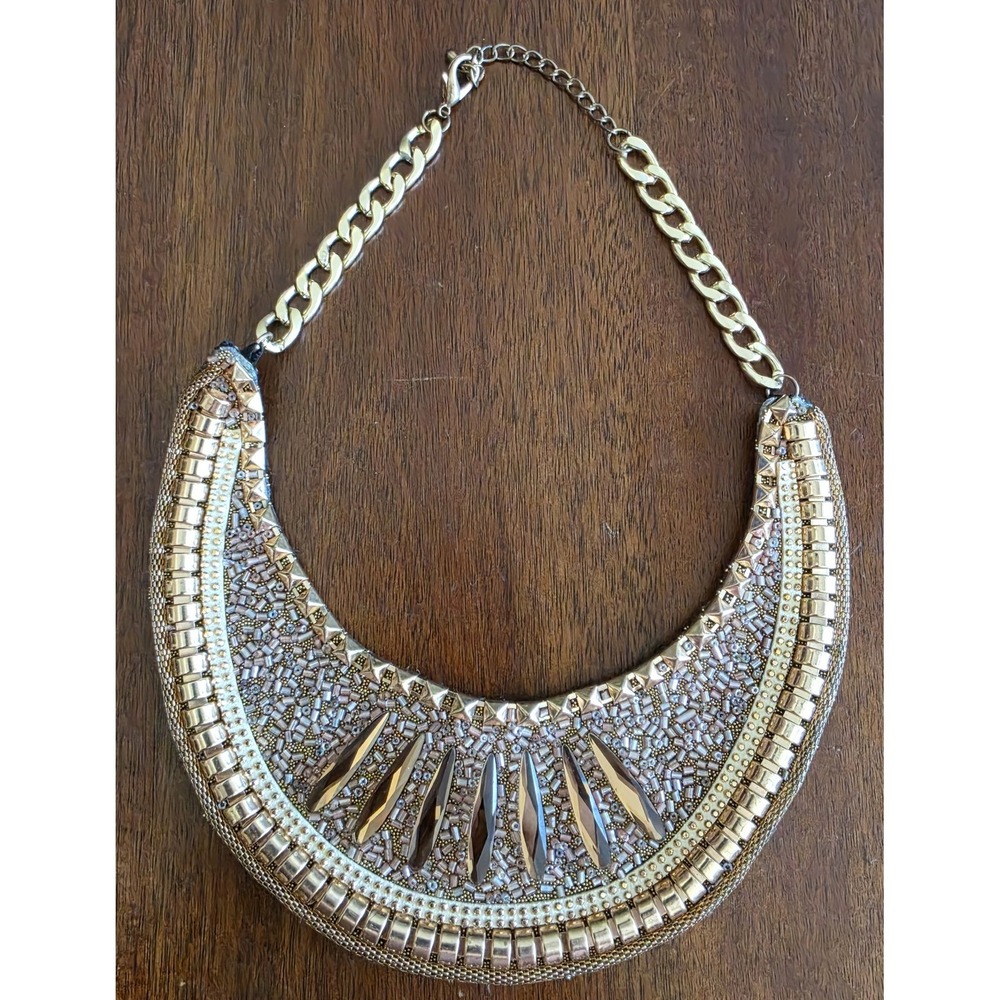 Gold Boho Necklace Women Statement Pendant Chain Layered Charm Jewelry Fabric